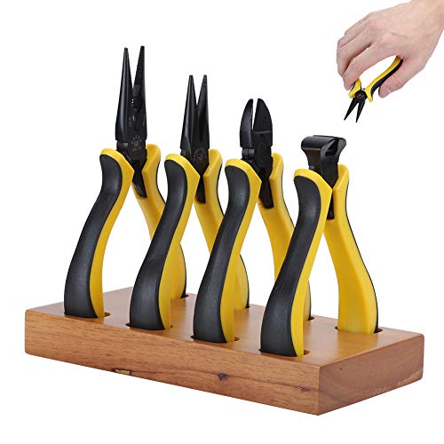 Professional Watch Repair Pliers Set, Precision Diagonal Flat and Pointed Nose Pliers with Wooden Storage Base for Watchmaking and Jewelry Repair