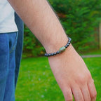 Black Obisidian Bracelets for Men 8" Inch Full Stretch Healing Crystal Bracelet, Beaded Charm Bracelet for Men Gifts Fathers Day Anniversary Birthday Gifts for Him - color: Chrysoprase & Black Obsidian Charm Bracelets