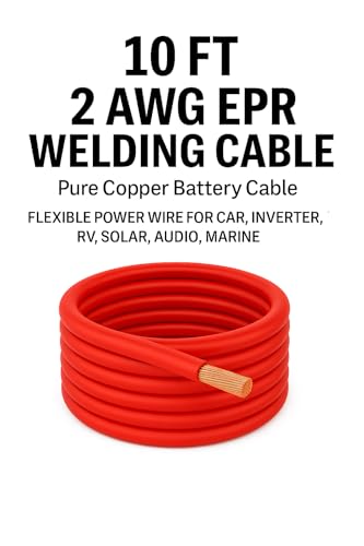 2 AWG EPR Welding Cable, Pure Copper Battery Cable,Flexible Power Wire for Car, Inverter, RV, Solar, Audio, Marine Applications, Black and Red (10 FT RED, 2 AWG) - color: 10 FT RED