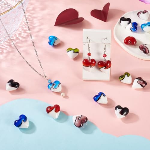 Cheriswelry 24Pcs Heart Pearlized Beads Handmade Lampwork Glass Beads Crystal Glass Heart Loose Spacer Bead 19mm for Women Earring Bracelet Necklace Jewelry Making DIY Crafts - color: 6 Color-Two Tone Heart