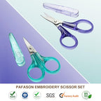 PAFASON Small Travel Embroidery Scissors Set Curved Straight Tip All Purpose for Quilting Sewing Knitting Crafting Cross Stitch Crochet Thread Yarn Paper Fabric Detail Multipurpose Cutting Safety Case - style: Contemporary