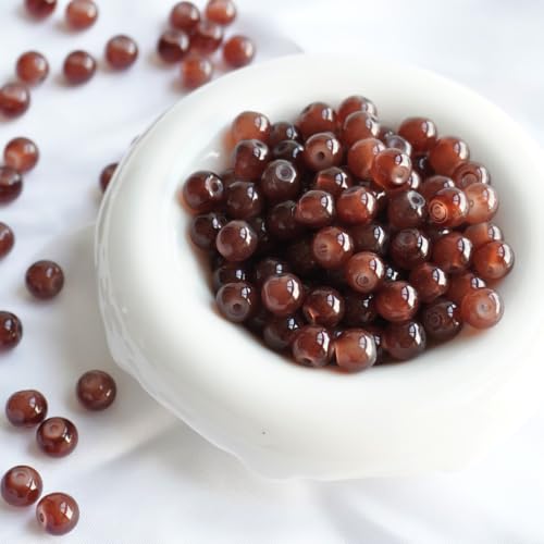 Jabrand 145pcs Glass Beads, 8mm Glass Beads for Barcelet and Jewelry Making DIY Crafts (Brown) - color: Brown