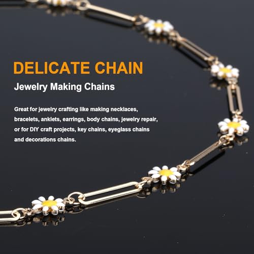 KYUNHOO 5 Meters Daisy Chains for Jewelry Making Flowers Link on Roll Paperclip Chain for Jewelry Craft DIY Supply Findings - color: White Daisy Paperclip