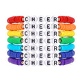 Rainbow Heishi Surfer Bracelets Set for Women Stackable Clay Beaded Bracelets Disc Stretch Preppy Bracelets Layering Colorful Friendship Bracelets Team Cheer Bulk Boho Summer Beach Jewelry Gift - style: CHEER