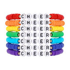 Rainbow Heishi Surfer Bracelets Set for Women Stackable Clay Beaded Bracelets Disc Stretch Preppy Bracelets Layering Colorful Friendship Bracelets Team Cheer Bulk Boho Summer Beach Jewelry Gift - style: CHEER