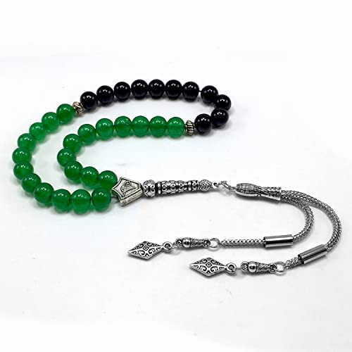 Simple Designed Natural Stone Worry Beads (8mm -33 Beads) - Prayer Beads Tesbih-Tasbih-Tasbeeh-Misbaha-Subha-Sebha-Sibha-Rosary (Green Jade Stone Tesbih -8 mm, 33 Beads-) - color: Green Jade Stone Tesbih -8 mm, 33 Beads-