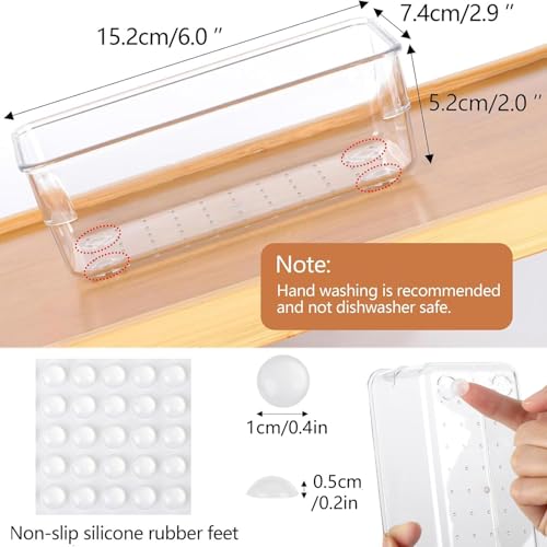 6Pcs Clear Plastic Drawer Organizers Tray 6" x 3" Storage Bins with 25Pcs Non-slip Pads for Makeup, Jewelries, Kitchen Utensils, Bathroom and Office - size: 6"x3"