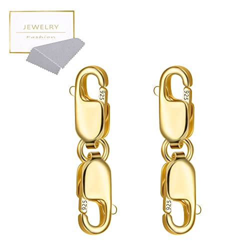 Bracelet Extender Gold Necklace Clasps and Closures 14K Gold Plated 925 Sterling Silver Double Lobster Clasp Double Claw Connector for DIY Jewelry Making（2pcs） - color: C-14K Gold
