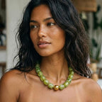 Mchic Colorful Beaded Choker Necklace for Women: Boho Large Square Acrylic Beaded Necklace Stainless Steel Adjustable Surfer Beach Strand Necklaces Summer Handmade Jewelry Gift for Women - color: Green