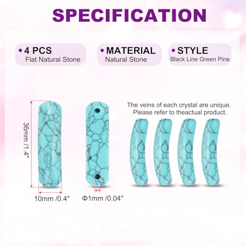PATIKIL 4 Pcs Natural Stone, 36 x 10 mm Natural Curved Clear Quartz Stone Crystal Handmade Jade Flat Beads for DIY Crafting, Black Line Green Pine - color: Black Line Green Pine