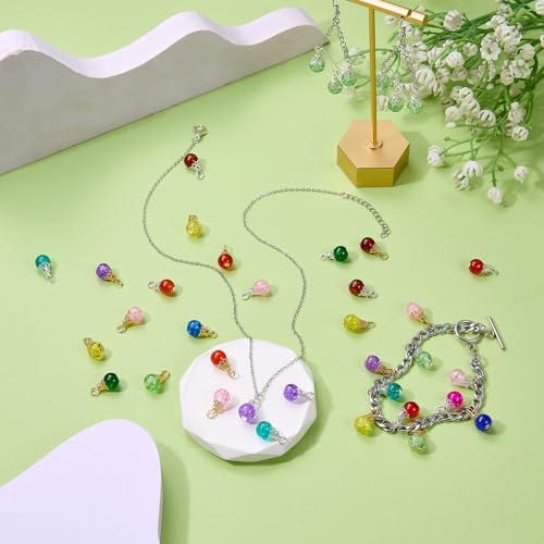 100/200Pcs Crystal Dangle Charms for Jewelry Making Bulk Small Cute Charms Transparent Glass Beads Pendants with Silver Gold Caps for Earring Necklace Bracelet DIY Supplies - color: Gold B
