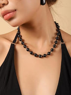 Sacina Y2k Aesthetic Emo Beaded Ball Chain Necklace, Gothic Punk Grunge Necklace, Christmas Jewelry Gift - color: Black, size: 20 in
