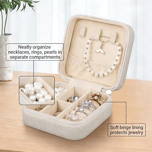 Small Travel Jewelry Box, PU Leather Portable Organizer with Compartments for Earrings, Rings, Necklaces, Mini Storage Case for Women and Girls, Bridesmaid Gift