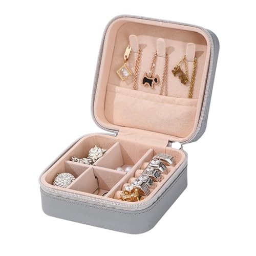Portable Jewelry Organizer Box - Travel Storage Case for Earrings, Necklaces, Rings, Bracelets | Compact & Durable(Grey) - color: Grey