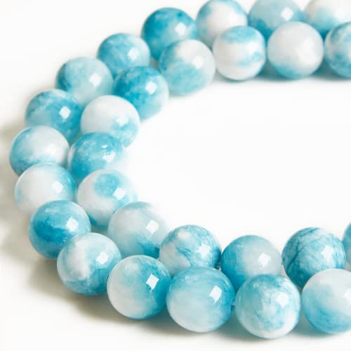 45pcs 8mm Natural Blue White Jade Beads Gemstone Beads Round Loose Beads for Jewelry Making - color: Blue White Jade, size: 8mm