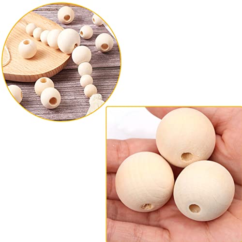 100Pcs 1 Inch Unfinished Wood Beads Round Wooden Spacer Beads Natural Wood Loose Beads - size: 25