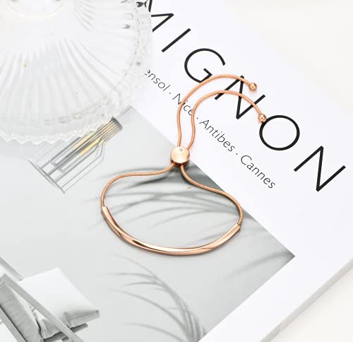 WOWORAMA Adjustable Slider Bracelets for Women Bar Friendship Bangle Bracelet for Women Gold/White Gold/Rose Gold Bolo Bracelet - color: Twist Bar-Rose Gold