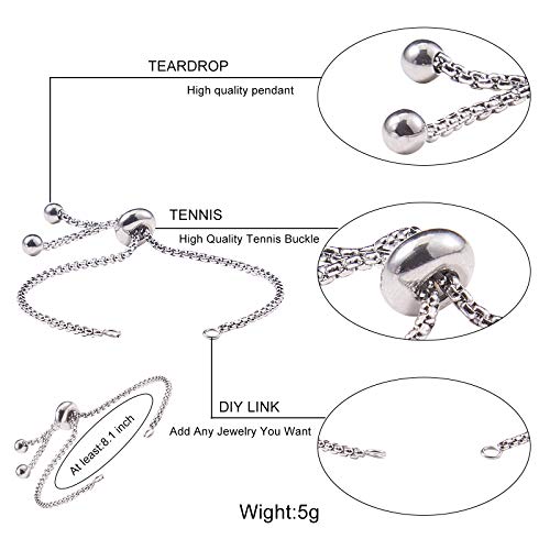 DanLingJewelry 10pcs 304 Stainless Steel Adjustable Slider Bracelet Slider Extender Chains Friendship Bracelets for Jewelry Making DIY 8 Inches(210mm) P - color: StyleⅫ-10 pcs-Platinum