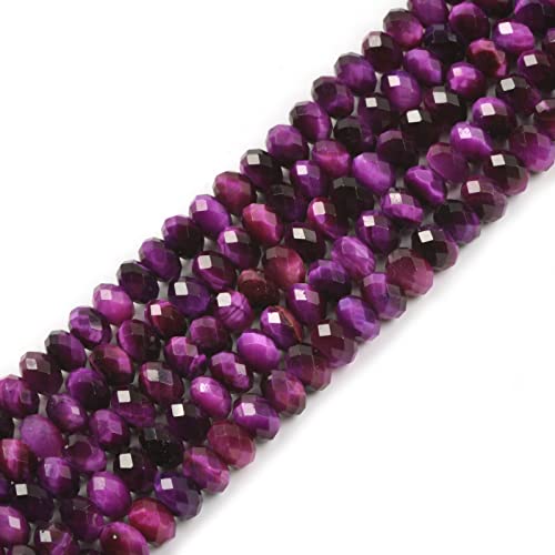 6mm Dyed Purple Tiger Eye Faceted Rondelle Loose Beads Jewelry Making DIY Bead 16 Inch - color: Dyed Purple Tiger Eye