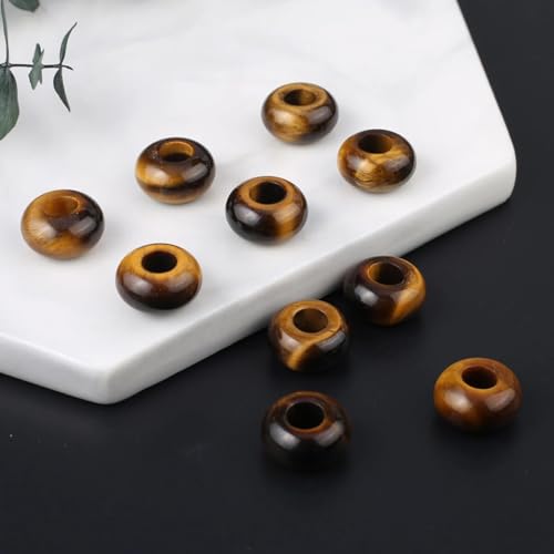 20Pcs Natural Tiger Eye Large Hole Beads, 8x14mm Rondelle Gemstone Spacer Beads 6mm Big Hole for Jewelry Making, Beading Bracelets, Macrame & Hair Braiding - color: Yellow Tiger Eye