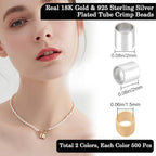 Beebeecraft 1000Pcs 2 Colors Tube Crimp Beads 18K Gold & 925 Sterling Silver Plated Brass Stopper Crimping Bead Column Positioning Beads for Jewelry Making DIY Crafts Findings, Tiny 2x2mm - color: Gold & Silver