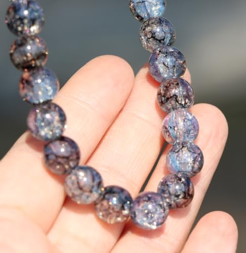 100Pcs 10mm Crackle Glass Beads for Jewelry Making - Round Spacer Crystal Beads Bulk, DIY Craft Supplies for Necklace Bracelet Earrings (Gray Black) - color: Grey Black