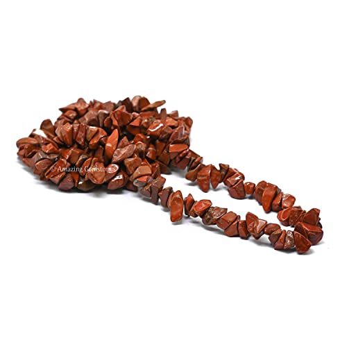Red Jasper Pre Drilled Natural Crystals Crushed Chips Beads for Jewelry Making, DIY Handmade Healing Crystals (25 Inch Strand) - color: Red Jasper