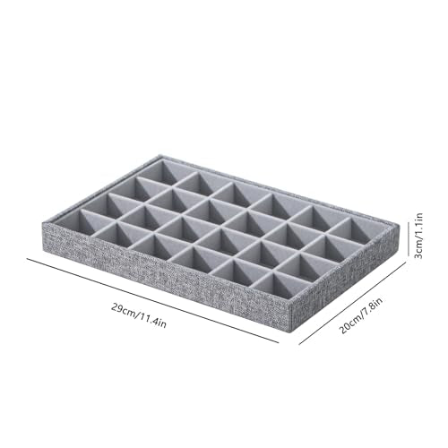 Stackable Jewelry Organizer Tray For Drawers,White Leather Small Earring Storage Tray,Bracelet And Necklace Display Box,Jewelry Ring Display Case (Gray 24 Grids) - style: Gray 24 Grids