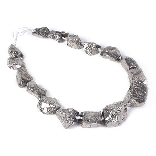 Silver Coated Clear Quartz Crystal Nugget Raw Graduated Beads Strand 2mm Hole Drilled - color: Silver Coated Clear Quartz