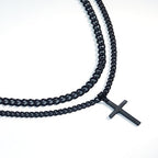 SENRAN Layered Cross Necklace for Men Boys Stainless Steel Layered Cuban Link Chain 16-24 inch Christian Cross Pendant Religious Jewelry Gifts - color: Black, style: 16inch/18inch