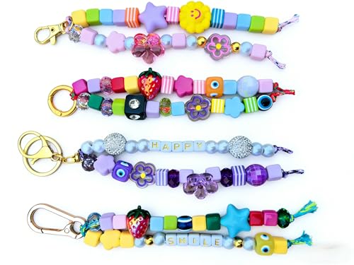 Keychain Making Kit 300PCS Complete Set for Adults Beginners DIY Bead with Resin & Acrylic Charms Bag Charm Kit Birthday Party Favors Gift