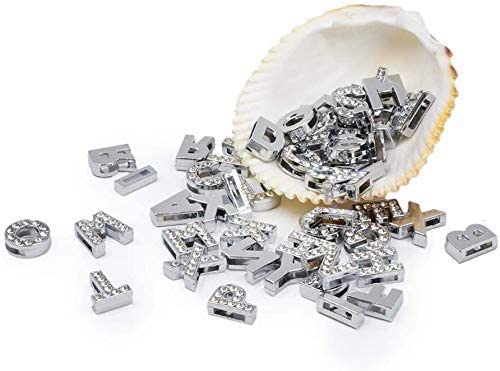 AUEAR, 52 Pack Silver A-Z 8mm Full Rhinestone Slide Crystal Alphabet Alloy Letter Charm for Bracelets Necklace Wristbands DIY Jewelry Making - color: Silver, size: 52 Pack