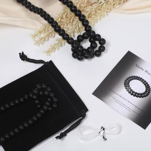 Stone Beads, 60pcs Matte Black Onyx, 6mm Round Loose Beads for Jewelry Making, Bracelets, with Bag, String & Card - color: Matte Black Onyx, size: 6mm