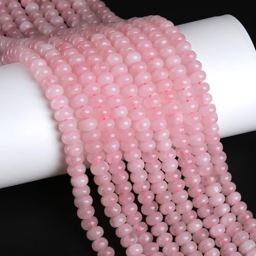 5x8mm 76pcs Natural Stone Rose Quartz Crystal Rondelle Spacer Loose Beads Abacus Disk Stone Round Loose Gemstone Beads for Jewelry Making DIY Bracelet Necklace - color: Rose Quartz, size: 5x8mm Abacus Disk