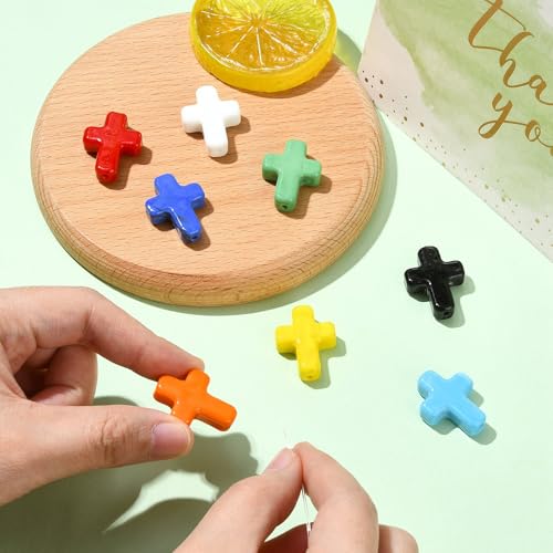 Stiesy Handmade Lampwork Glass Cross Beads, 8Pcs Crucifix Spacer Loose Beads Bulk for Jewelry Making, DIY Christian Rosary Necklace and Keychain Craft - color: Cross-8 Colors-8pcs