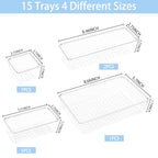 Manalete Drawer Organizers Set of 15, 4 Sizes Clear Plastic Drawer Organizers and Storage Bins for Kitchen, Bathroom, Office, Dresser Desk Drawer Organizer Tray for Jewelry, Makeup, Junk, Gadgets - size: 15Pack(0-0-1-2-5-7)