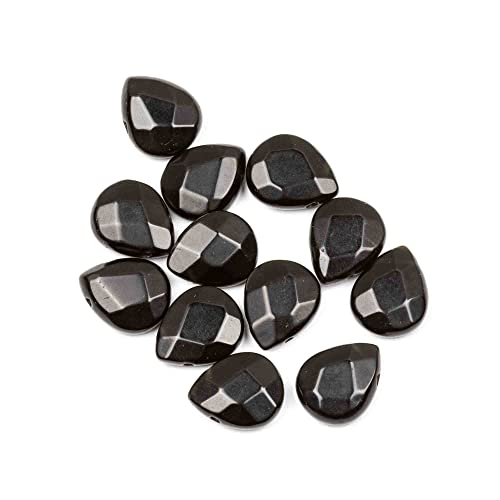 Cherry Blossom Beads Black Obsidian Beads 12x15mm Faceted Top-Drilled Teardrop - 12 pcs/ 8 Inch Strand - color: Black Obsidian