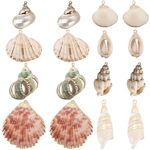 SUNNYCLUE 1 Box 16Pcs 8 Styles Natural Shell Charms Bulk Seashell Charm Summer Ocean Beach Conch Cowrie Scallops Beads Shells Marine Sea Charms for Jewelry Making Charm Earrings Necklaces DIY Crafts - color: 1 Box 16Pcs 8 Styles Shell Charms