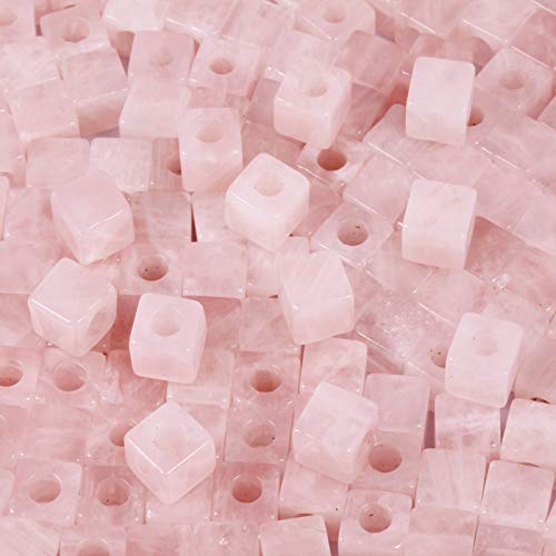 TUMBEELLUWA Stone Bead for Jewelry Making, Healing Crystal Large Hole Square Shape Loose Beads Pack of 15,Rose Quartz - color: pink