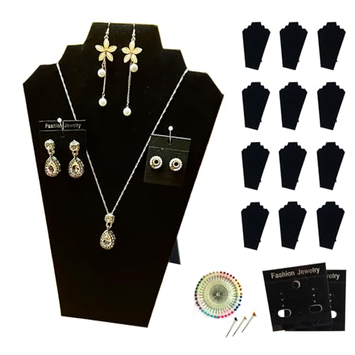 12pcs Necklace Display for Selling, 12.5" Jewelry Display Stand, Necklace Display Stands for Vendors, Black Velvet Foldable Necklace Bust