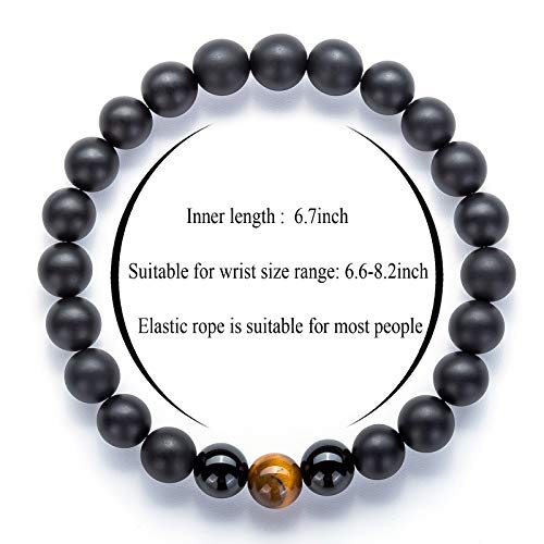 Hamoery Men Women 8mm Tiger Eye Stone Beads Bracelet Elastic Natural Stone Yoga Bracelet Bangle - color: A-2 Pcs Set 4-21003