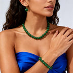 Gemstone Beaded Necklace for Women, Trendy 18K Gold Plated Hematite Natural Stone Bead Choker, Boho Handmade Summer Beach Necklaces for Women Everyday Western Jewelry Gifts - color: Green Agate