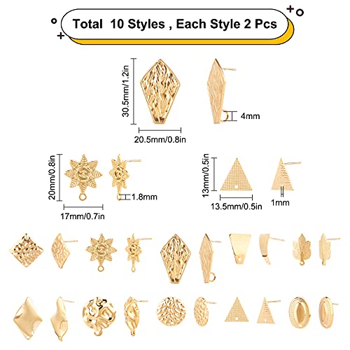 SUNNYCLUE 1 Box 10 Pairs Gold Earring Studs Stainless Steel Ear Studs Flat Round Flower Earring Triangle Oval Square Leaf Rhombus Shape for Man Women Styling Findings Jewelry Gifts - color: 10 Pairs Mixed Style Shiny Stud Earring Accessories