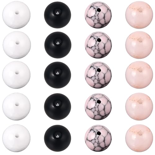 SUNNYCLUE 1 Box 180pcs Stone Beading Kit 8mm Gemstone Beads Black Pink White Jade Synthetic Turquoise Round Loose Spacer Beading Bulk with Elastic Cord for Jewelry Making Bracelets Necklaces Supplies