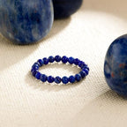 NLIEO Natural Gemstone Stretch Beaded Rings for Women Stackable Dainty Elastic Crystal Rings Jewelry - style: Lapis Lazuli