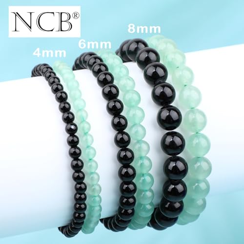 NCB 2.3-Piece 4mm Natural Crystal Gemstone Stretch Bracelets – Handmade Reiki Energy Healing Jewelry for Meditation,Yoga, Unisex - color: 2PCS ( Black Onyx+Green Aventurine ), size: 6mm