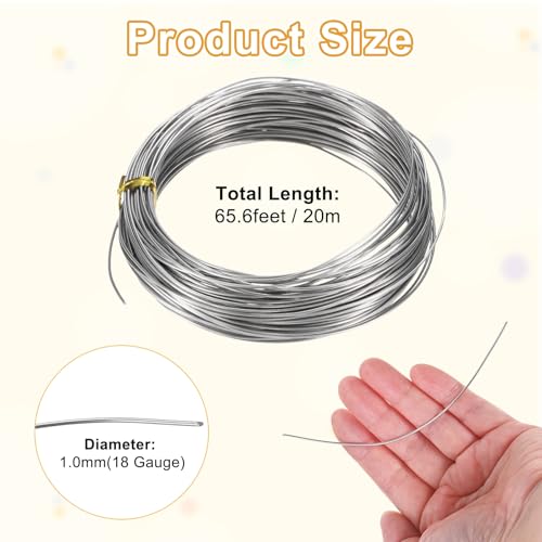 M METERXITY 18 Gauge Stainless Steel Craft Wire, 1.0mm 65.6 ft Bendable Floral Snare Wire for Jewelry Making/Sculpting/Armature Crafting/Floral Bonsai/DIY Crafts - size: 18 Gauge x 65.6 ft