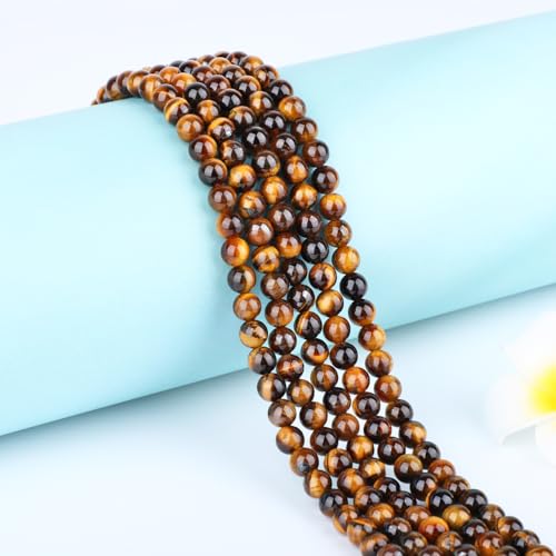 Natural Stone Beads Round Genuine Real Stone Beading Strand Loose Gemstones DIY Smooth Bead for Bracelet Necklace Earrings Jewelry Making (Yellow Tiger's Eye, 6mm 60 Pieces) - color: Yellow Tiger's Eye, size: 6mm 60pcs