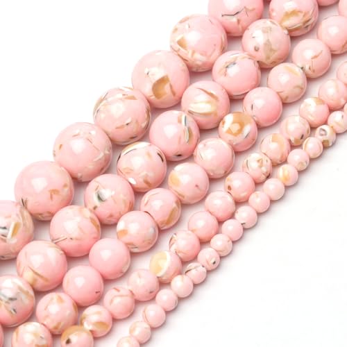 10mm 37pcs Pink Shell Turquoises Natural Stone Beads for Jewelry Making Supplies, Round Crystal Beads for Bracelets Necklace DIY Crafts - color: Pink Shell Turquoises, size: 10MM