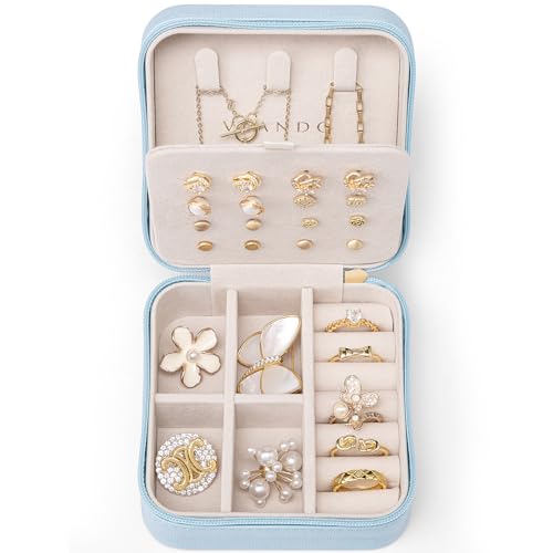 VLANDO Mothers Day Mom Gifts - Travel Jewelry Case, Small Travel Jewelry Organizer Box for Girls Women - Blue - color: Blue
